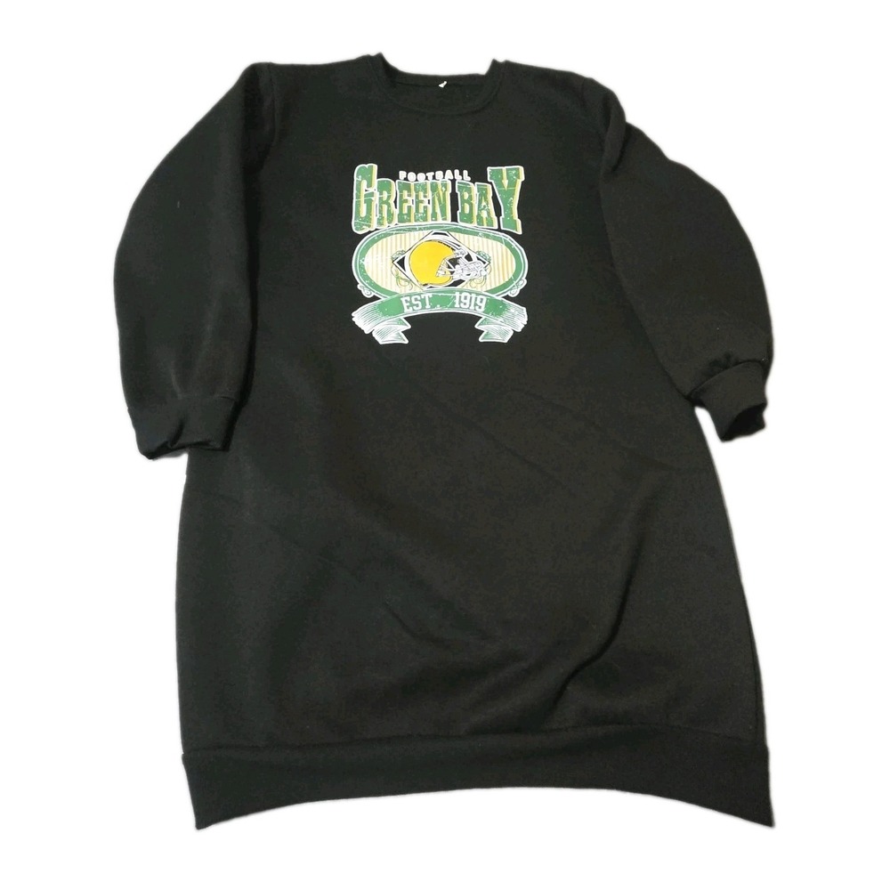 Green Bay Packers Sweatshirt Dress Juniors L Large Long Sleeve Black Football